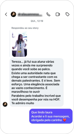 Mensagem real de aluna sobre o Mapa Anestésico da Face