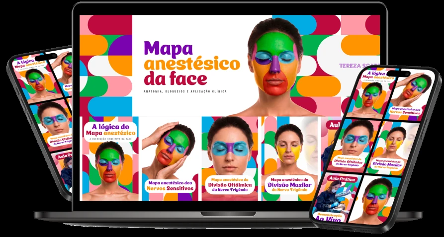 Aulas do curso Mapa Anestésico da Face em notebook, tablet e celular